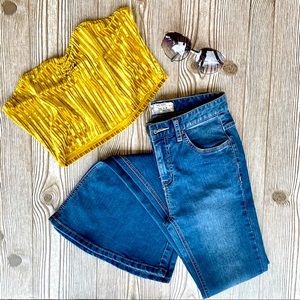 Lulu’s cotton candy 70’s style gold velour cropped tube top NWOT Sz Small/Medium